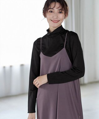 Tiaclasse 【安田美沙子さん着用・選べる4type】ハイネックカットソートップス 無地ブラック