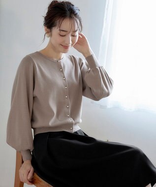 Tiaclasse 【洗える】パールボタンニットカーデ モカ