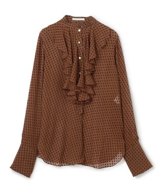 BEIGE， CALLERRY / シルク混ドットラッフルブラウス Caramel