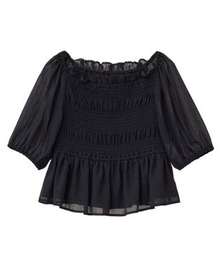 earth music&ecology ＳＥＴ２点フロッキードットブラウス＋スカート Black