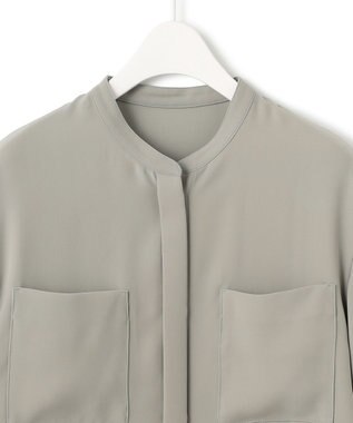 ICB 【UVカット・防シワ・洗える】ライトダブルクロス バンドカラーブラウス スモークグレー系