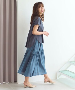 Feroux 【ONWARD CROSSET MAG掲載・セットアイテム】バックギャザーシャイニーセット ワンピース ネイビー系