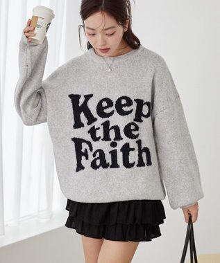 WEGO フラッフィーグラフィックBIGニットプルオーバー 杢グレー