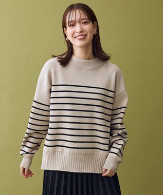 ANY 【5色展開】ハイネックデイリーニット ベージュ×ブラック