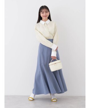 earth music&ecology 配色ステッチパネルフレアスカート Blue