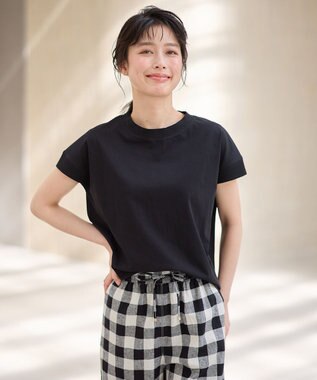 ANY ニットリブフレンチスリーブプルオーバー ブラック