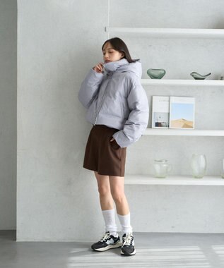 earth music&ecology 2wayパファー ショートブルゾン ブルーグレー