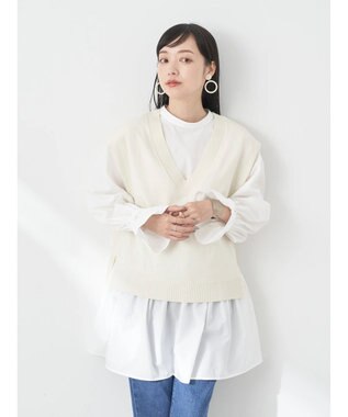 earth music&ecology ＳＥＴ２点Ｖネックベスト＋スタンドカラーチュニック Ivory