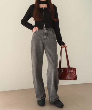 WEGO 【XS～Lサイズ展開/美脚】ストレートデニムパンツ ブラックその他