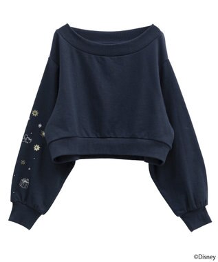 earth music&ecology 【予約】Disney/キラキラモチーフ刺繍オフショルスウェット ネイビー