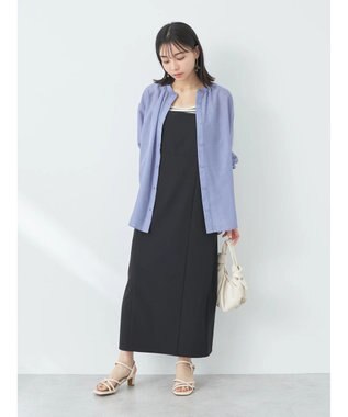 earth music&ecology シアーギャザーネックブラウス Deep Blue