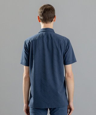 JOSEPH HOMME ブロークンヘリンボンジャージー　レギュラーカラー半袖シャツ ダルブルー系