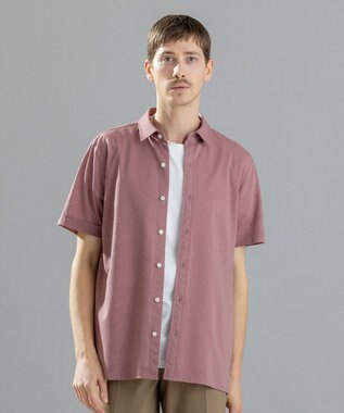 JOSEPH HOMME ブロークンヘリンボンジャージー　レギュラーカラー半袖シャツ ピンク系