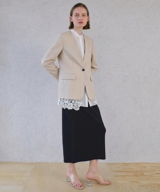 BEIGE， 【Lsize・ロングセラー】CAROLE / リネンライクノーカラーハーフ丈ジャケット Sand