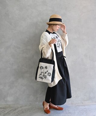 AND WOOL ポピー押し花刺繍バッグ ブラック