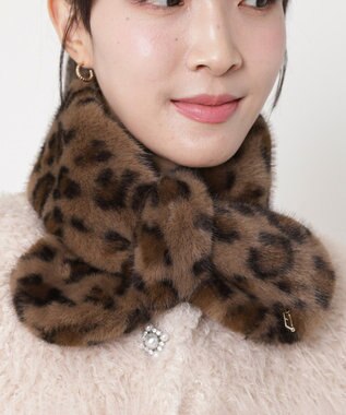 MOONBAT FURLA（フルラ）プチリボンマフラー  アーチロゴ フェイクファー ダークブラウン