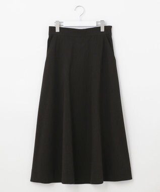 自由区 【洗える・ストレッチ素材】リネンヴィスコースストレッチ フレアスカート ブラック系