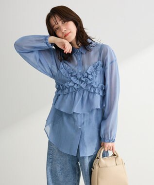 Green Parks 【WEB限定】ＳＥＴ２点フリルビスチェ＋シャツチュニックⅡ Blue