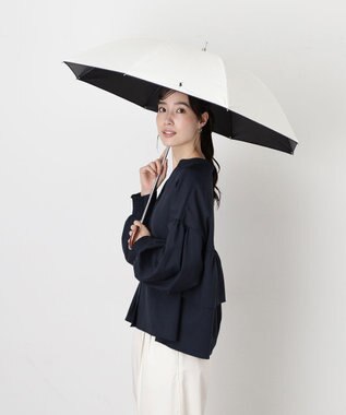 MOONBAT 【WEB限定/遮光率100%/遮熱/UV】POLO RALPH LAUREN（ポロ ラルフローレン）晴雨兼用日傘 無地 オーバーロック刺繍 長傘 オフホワイト
