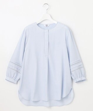 J.PRESS LADIES 【洗える】ポリエステルスパンソフトクロス レース ブラウス サックスブルー系