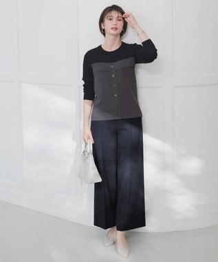 ANY SIS L ビスチェ風 長袖 ニット チャコール×ネイビー