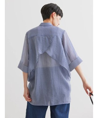 AMERICAN HOLIC シアーバックフレアＷポケットシャツチュニック Stripe Navy