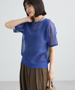 Green Parks メッシュ５分袖ニットプルオーバー
