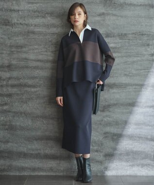 ICB L 【洗える】 シンセティックダブルフェイス ニットタイトスカート ネイビー系