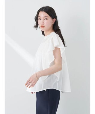 earth music&ecology コットンボイルフリルブラウス Off White