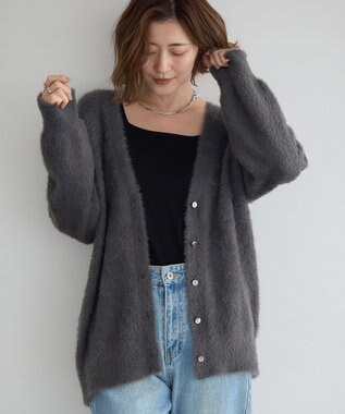 YECCA VECCA ラメシャギーカーディガン Charcoal Gray