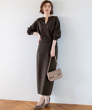 23区 S 【洗える/吊り干しOK】ヴィスコースストレッチ Vネック ニットカーディガン ブラウン系