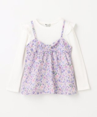 ANY KIDS 花柄キャミセット 長袖 Tシャツ ホワイト×ラベンダー系花柄