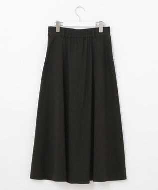 自由区 【洗える・ストレッチ素材】リネンヴィスコースストレッチ フレアスカート ブラック系