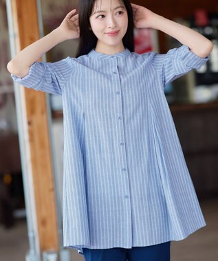 Tiaclasse L 【新色追加】バンドカラーシャツチュニックブラウス