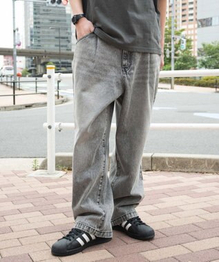 WEGO 【ユニセックス着用ITEM/SMLサイズ展開】ルーズテーパードデニムパンツ グレー