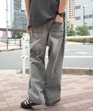 WEGO 【ユニセックス着用ITEM/SMLサイズ展開】ルーズテーパードデニムパンツ グレー