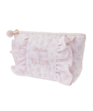 Maison de FLEUR リボンレオパードフリルポーチ Light Pink