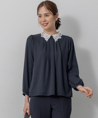 組曲 S 【WEB限定・2WAY】ジョーゼットシフォンレース襟 ブラウス ネイビー系