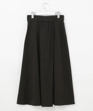 自由区 【洗える・ストレッチ素材】リネンヴィスコースストレッチ フレアスカート ブラック系