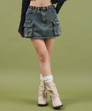 WEGO ハトメベルトカーゴデニムスカパン デニム