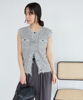 CRAFT STANDARD BOUTIQUE フリンジノースリーブニットプルオーバー Light Gray Mixture