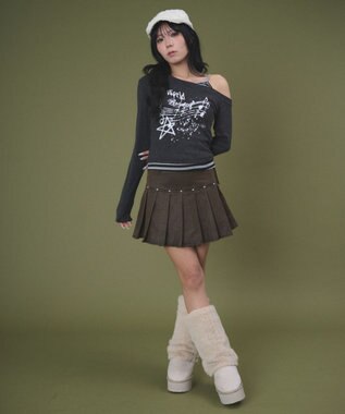 WEGO スタッズデザインプリーツスカパン ブラウン