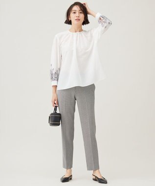 自由区 L 【洗える】シアーエンブロイダリープルオーバー ブラウス オフ