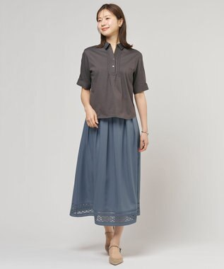 J.PRESS LADIES 【セット着用可】スパンソフトクロス刺繍 スカート ダルブルー系