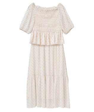 earth music&ecology ＳＥＴ２点フロッキードットブラウス＋スカート Ivory