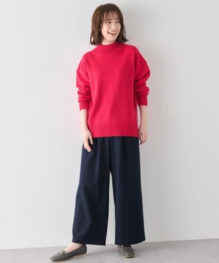 ANY 【洗濯機可/ウエストゴム】ウーリッシュ２タックワイドパンツ ネイビー