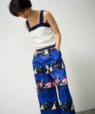 GRACE CONTINENTAL マリンプリントイージーパンツ ブルー