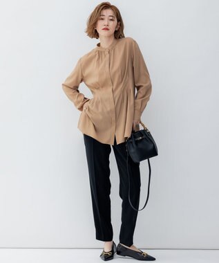 23区 S 【洗える】ドライダブルサテン ドロスト パンツ ブラック系