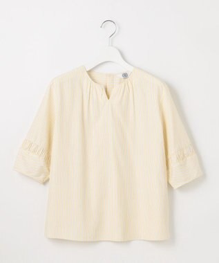 J.PRESS LADIES 【WEB限定・洗える】ストライプ キーネック ブラウス 【WEB限定】イエローストライプ系