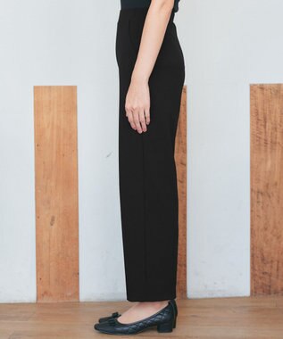 Tiaclasse L 【日本製・洗える】ジョーゼットニットワイドパンツ ブラック
